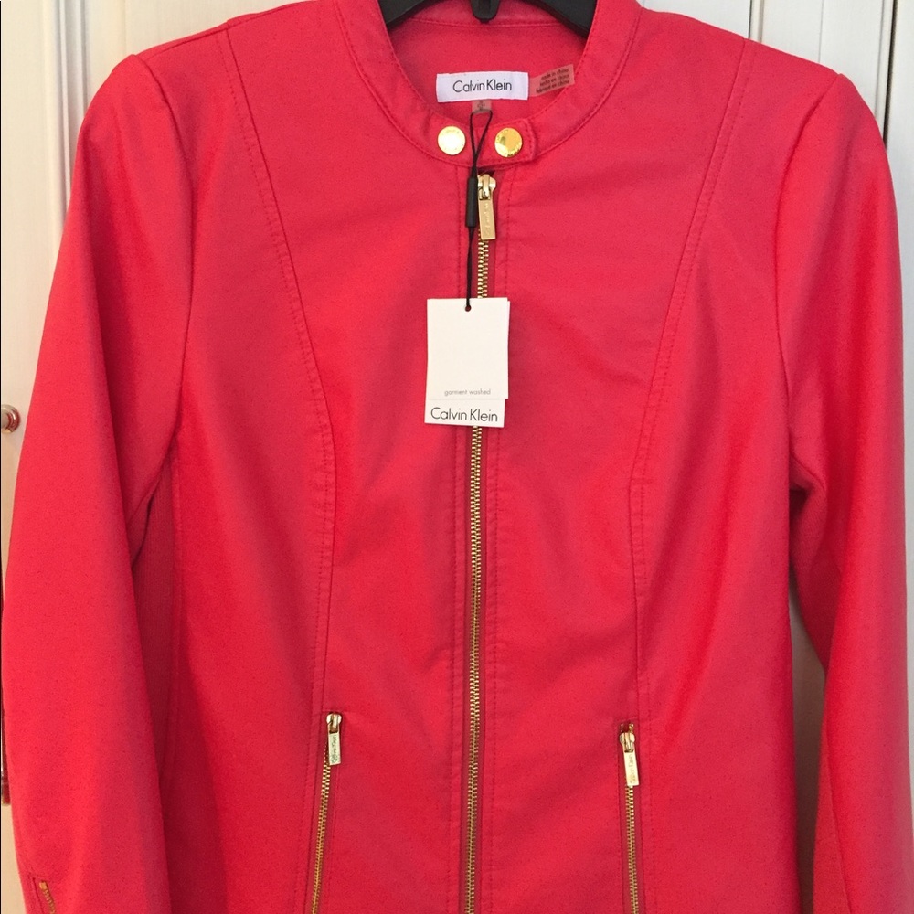 Calvin Klein Vegan Leather Jacket Tomato Red NWT